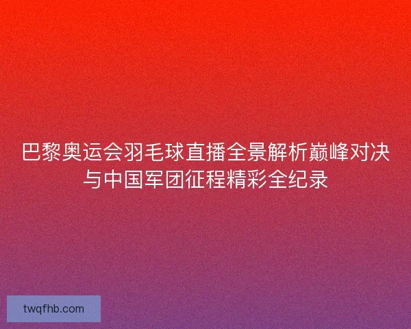 巴黎奥运会羽毛球直播全景解析巅峰对决与中国军团征程精彩全纪录